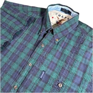 Vintage Chaps Ralph Lauren Shirt Men's L Short Sleeve Seersucker Button Down 90s